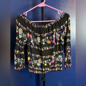 Flying Tomato Black Floral Off The Shoulder Long Sleeve Size XS